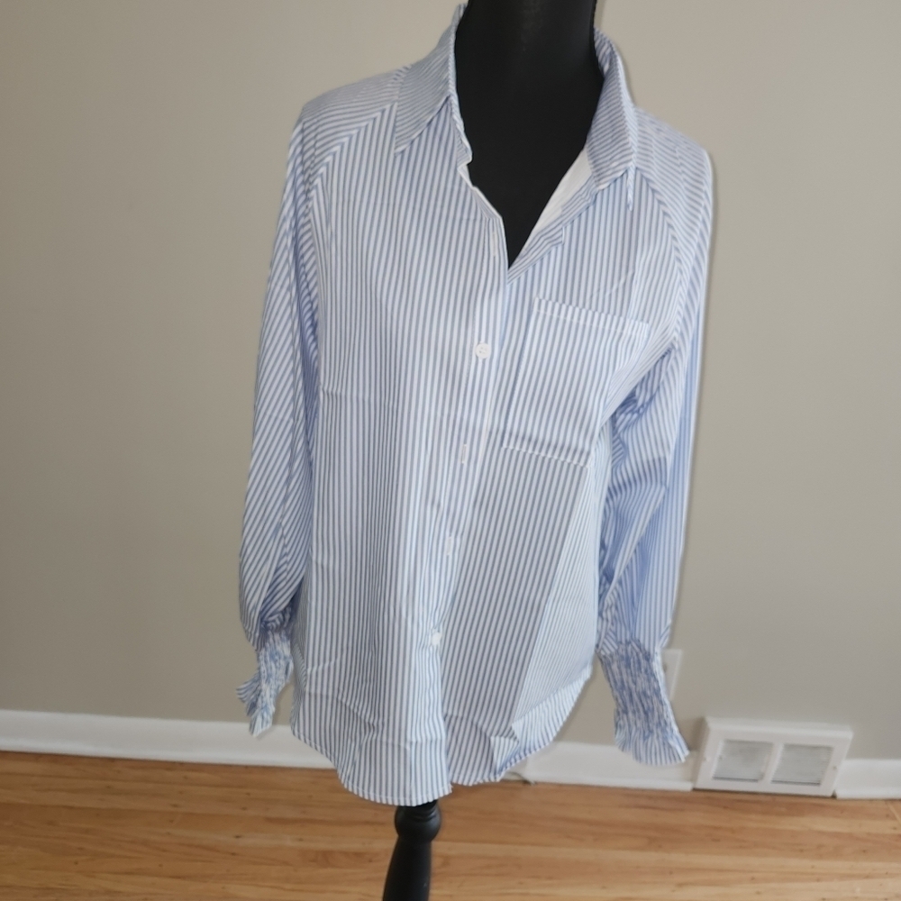 NWOT blue Striped Long sleeved Womens Blouse